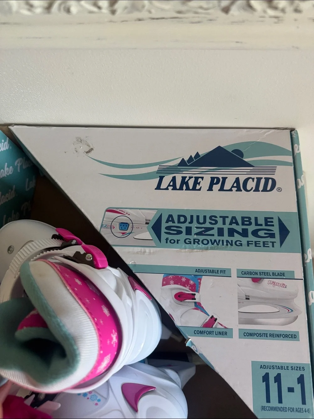 Lake Placid Adjustable Kids Ice Skates - White & Pink size 11-1